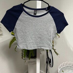 SHEIN Navy and Grey Trendy Crop Top